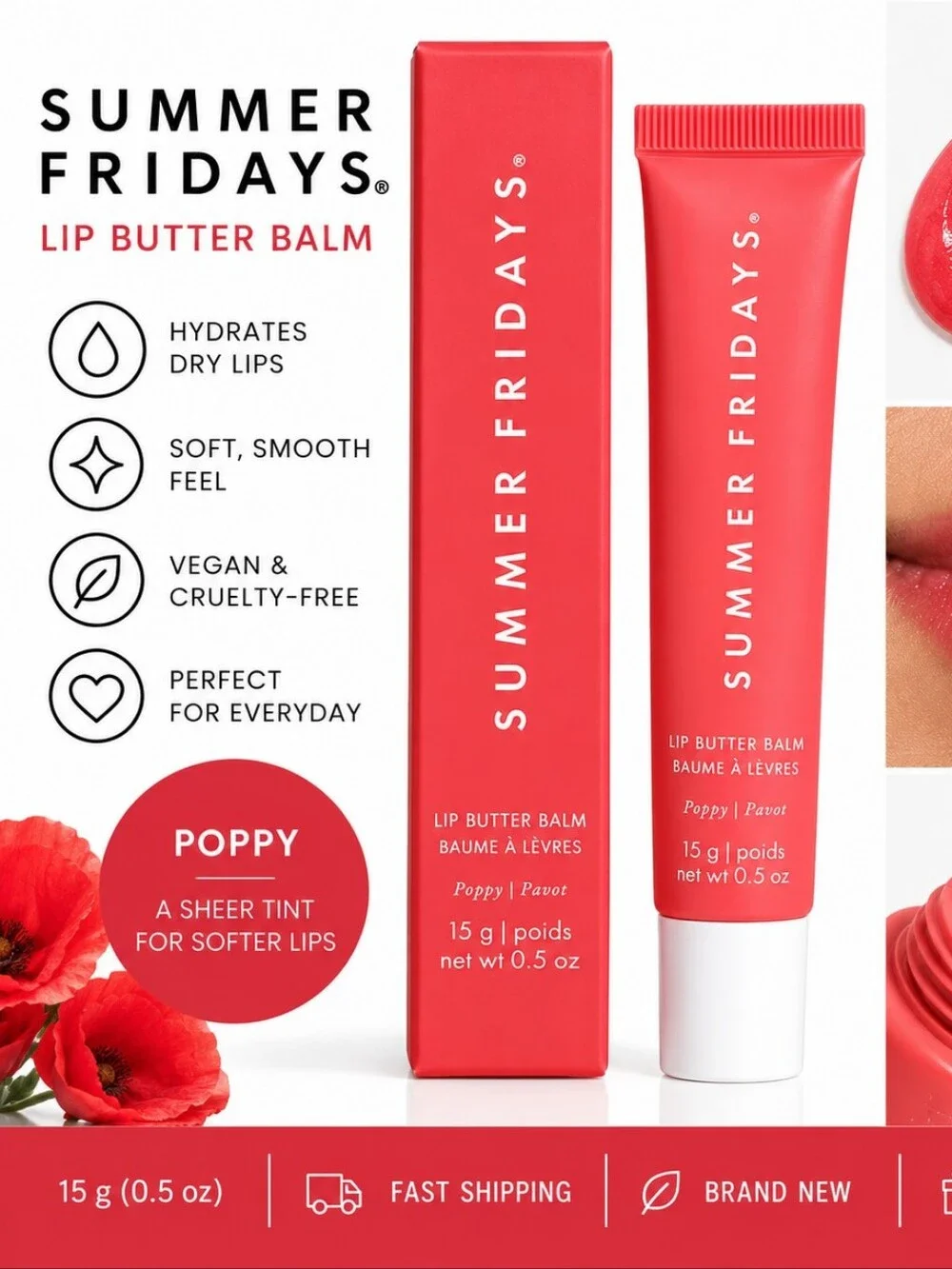 Summer Fridays Poppy Lip Butter Balm - Coral